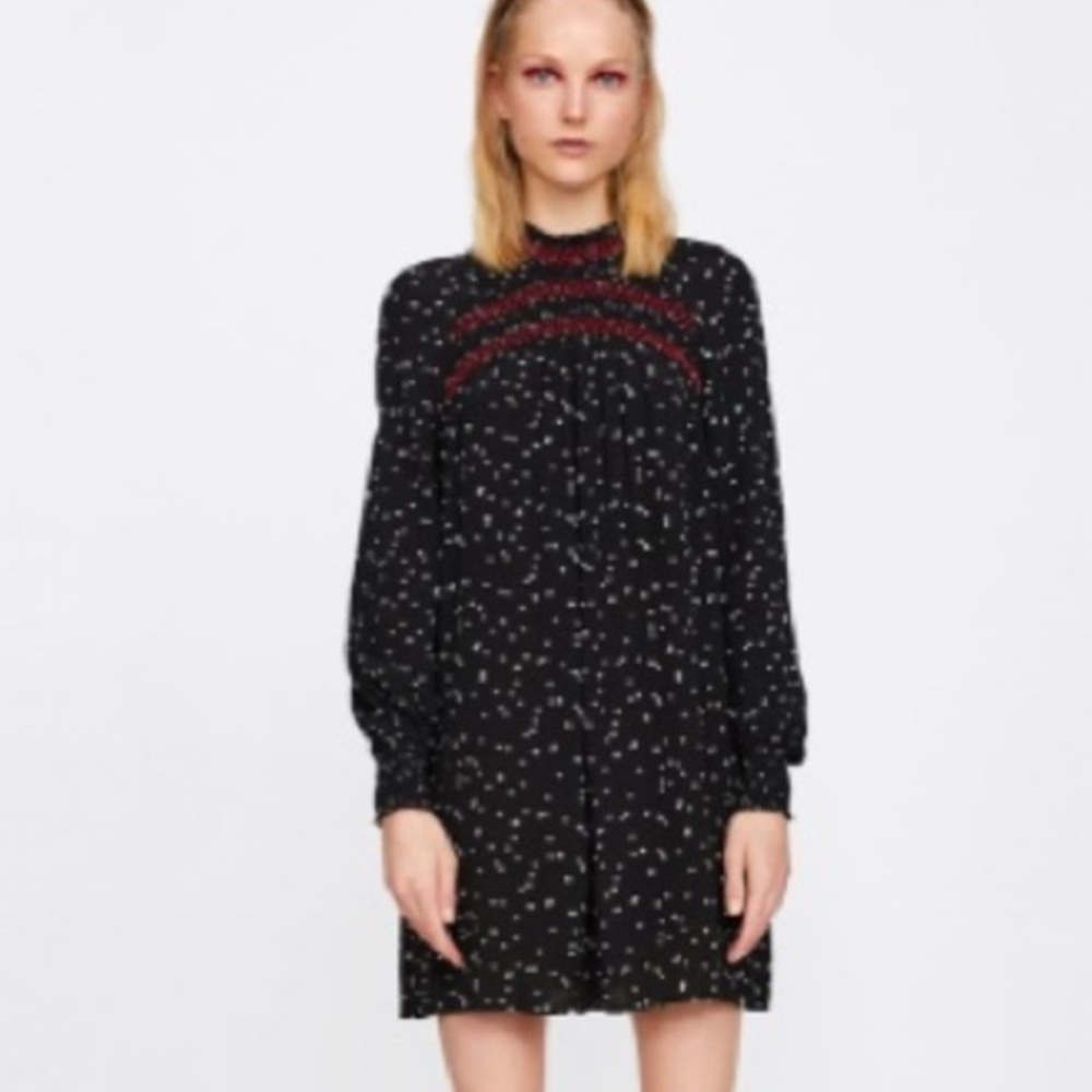 Zara long sleeve high neck black stars romper dress Small